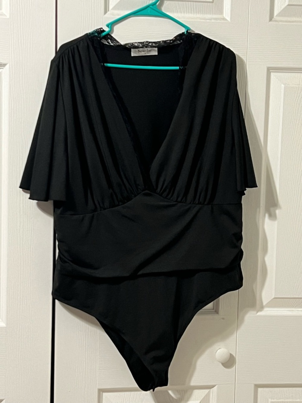 Black Draped V-Neck Bodysuit